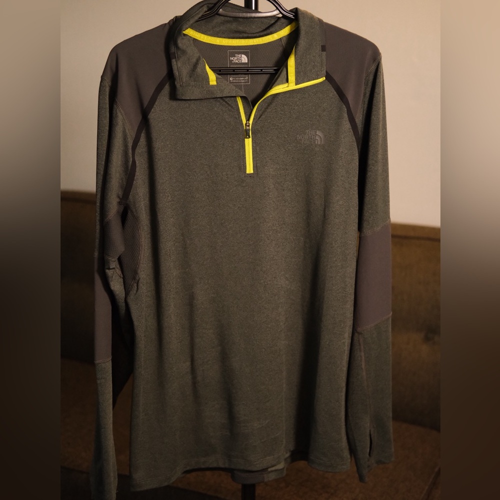 The North Face Gray and Yellow zip Pullover